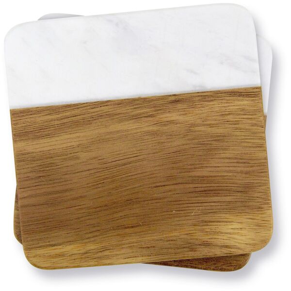 2 Pc. Acacia Wood & Marble Coaster Set Thumbnail